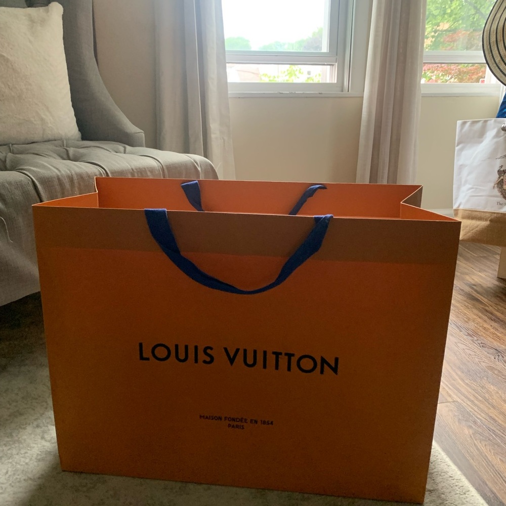 Louis Vuitton Bold Orange Bag with Blue Handles